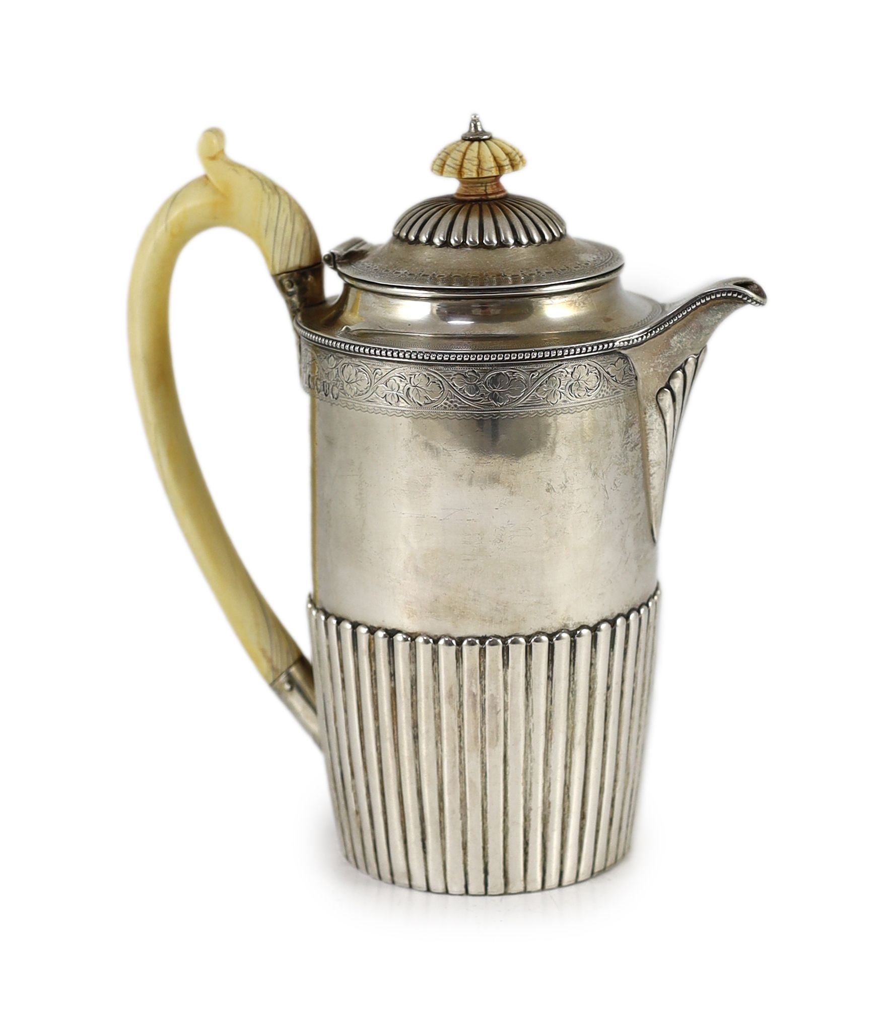 A Victorian demi-fluted silver hot water pot, by Frederick Brasted